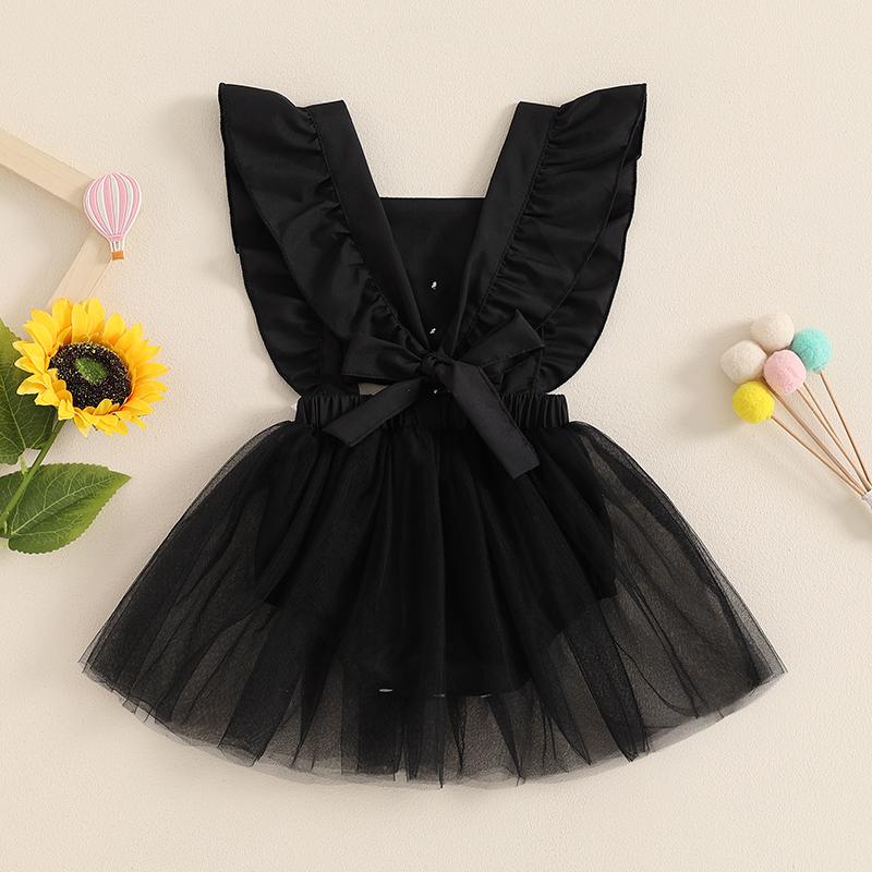 Newborn Infant Baby Girl Halloween Romper Dress Flutter Sleeves Square Neck Tulle Patchwork Jumpsuit Costumes
