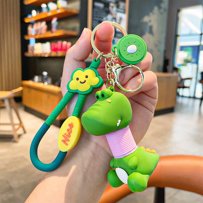 Dinosaur Kiwi Charming Keychain Colorful Silicone Retractable Key Ring For Kids And Adults