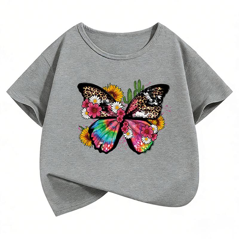 Y2k Butterfly Design T-Shirt Printed T Shirt Girls' Manga Short Sleeve Tops T-Shirts Cute Boys Kids Clothing Summer Spring