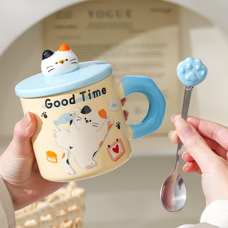 Creative Cute Cat Mug with Lid for Home Office Couple Water Cup Creative Souvenir Gift Ins Mug