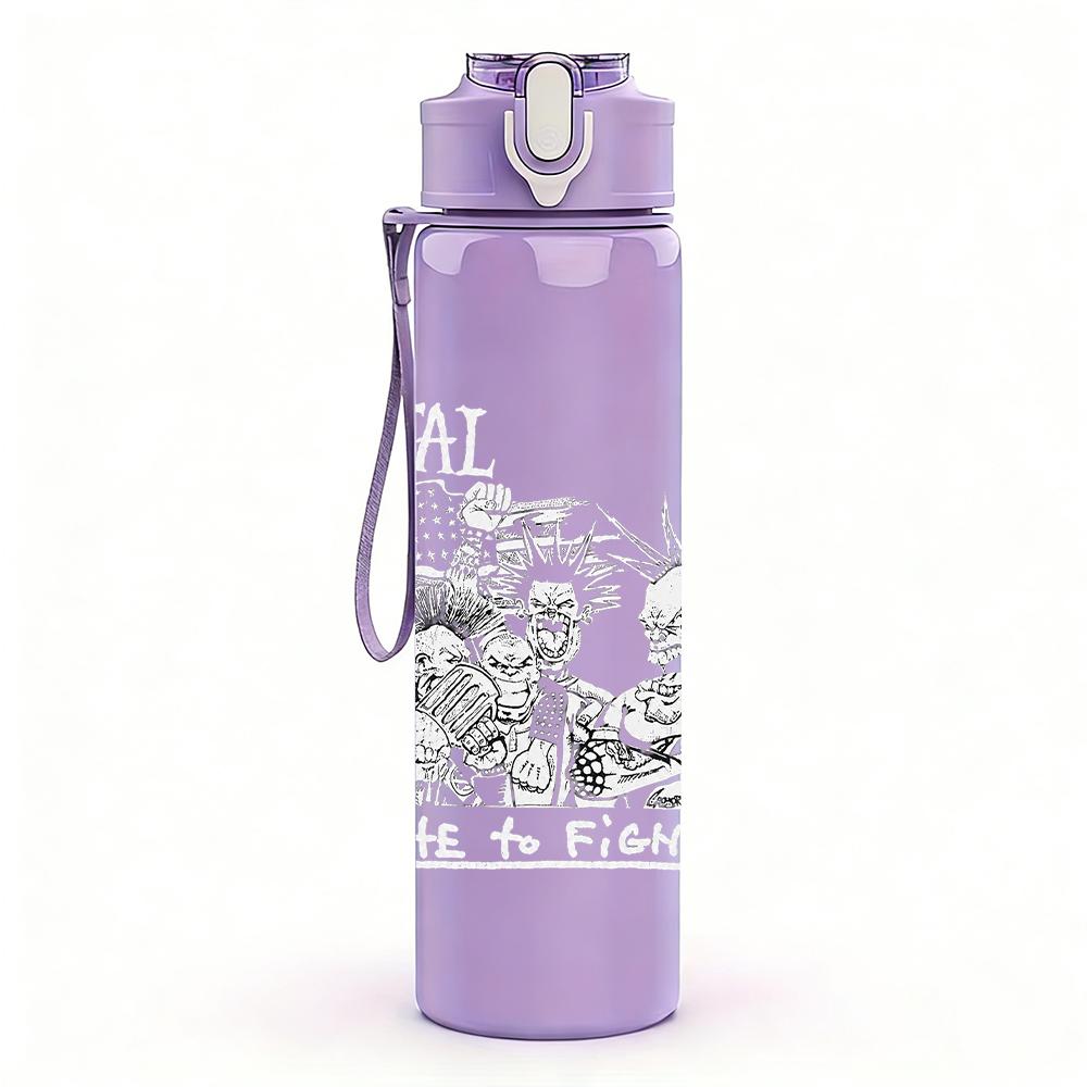 1PC Faint band group grey sketch print 750ml colorful plastic sports water bottle leakproof pop up lid with straw for outdoor work home use
