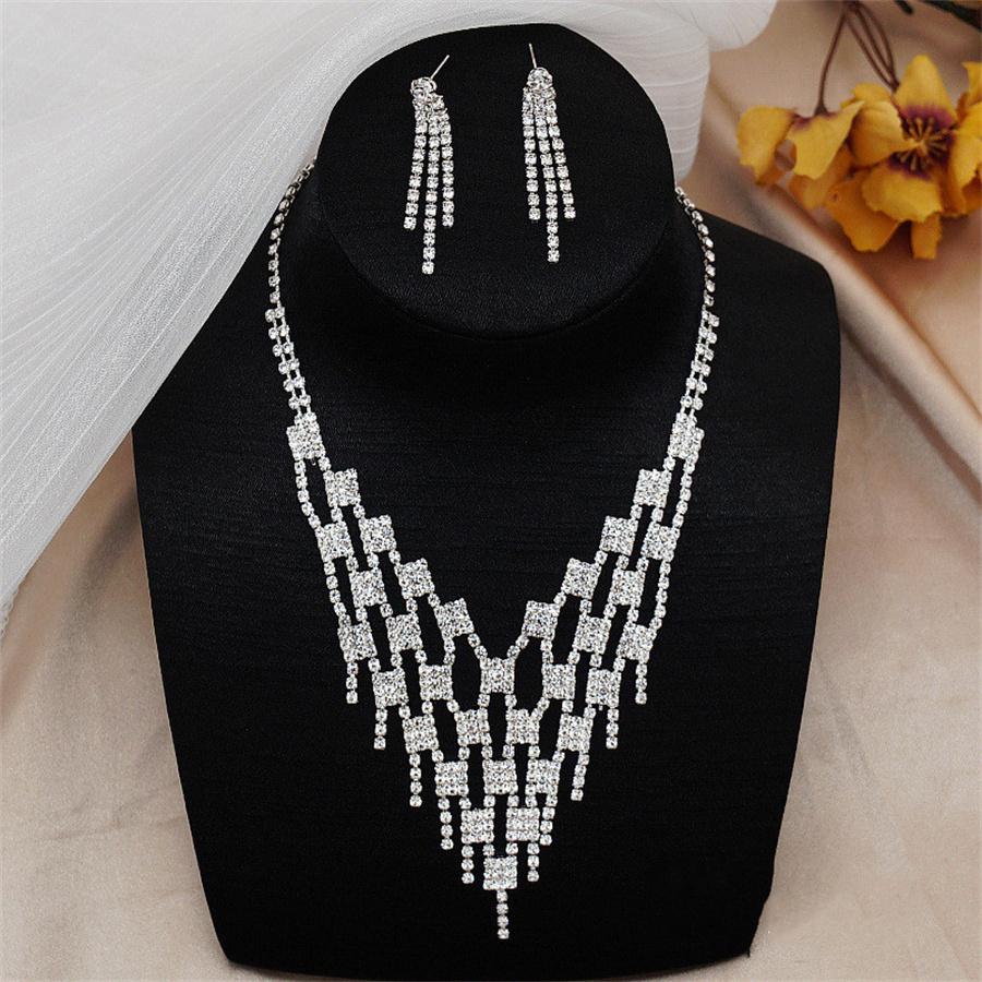 New Style Fashion Exquisite Jewelry Sets For Women Bride Wedding Party Accessories Cubic Zircon Stud Earrings & Necklace Gift