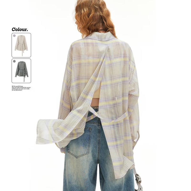UNIFREE Colorblock Plaid Long Sleeve Shirt M
