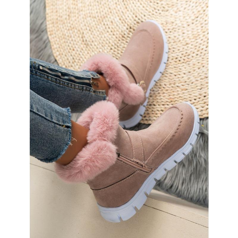 European and American Foreign Trade Short Tube Lace-up Wool Snow Boots Women's Cross-border New Winter Thickened Solid Color Velvet Warm Cotton Shoes