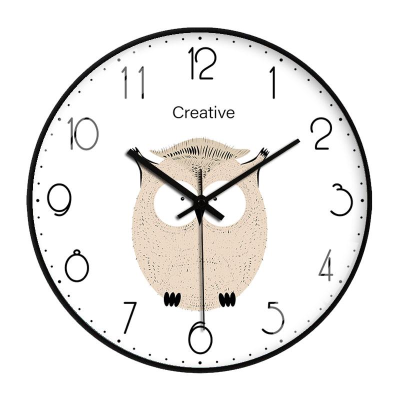 Cartoon Animal Wall Clock Simple Cute Living Room Children's Bedroom Clock Nordic Minimalist Home No Punching Analog Clock 8inch