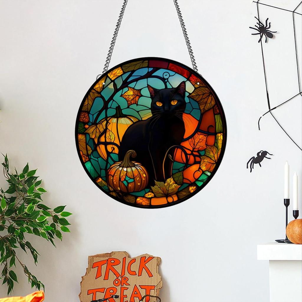 Halloween Decorations Outdoor, Vintage Halloween Black Cat Decor Scary Hanging Decorations for Front Door Wall