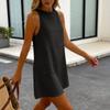 Sleeveless Crew Neck Casual Dress for Women Loose Fit Lightweight Linen Look Simple Vacation Style Sundress for Daily Wear