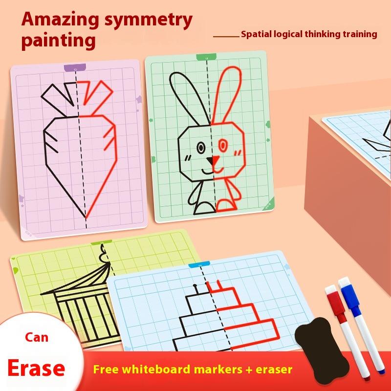 20 Page Children'S Grid Symmetrical Drawing Toy Focuses On Fine Motor Skills Writing And 2-Color Brush Control Training Drawing