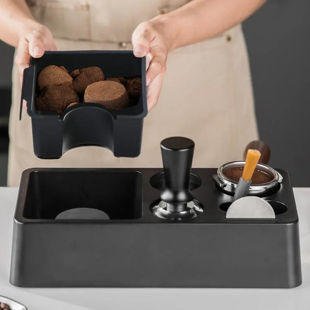 Espresso Knock Box Tamp Station Non-Slip Base Coffee Tool Organizer 51/53/58MM Coffeeware Tamp Station 32x14.8x7.5cm Storage Box