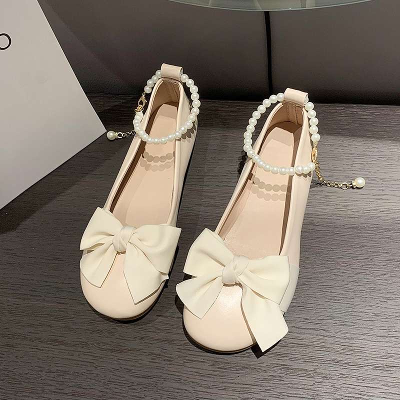 Fairy Wind Flat-soled Small Single Shoes Female 2025 Spring and Summer Mary Jane Shallow Mouth Round Head Beanie Shoes Laden Shoes with Skirt