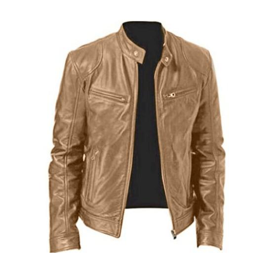 

Мужское мотоциклетное пальто из искусственной кожи с ветрозащитным воротником-стойкой, сплошной цвет, карманы на молнии, гладкая мужская куртка среднего размера средней длины, осенне-весенняя куртка XL хаки