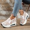 Plateau-Wedges-Damen-Sneaker mit Blumenstickerei, Mesh-Sneaker für Damen, zum Reinschlüpfen, lässige, bequeme Schuhe mit Absatz