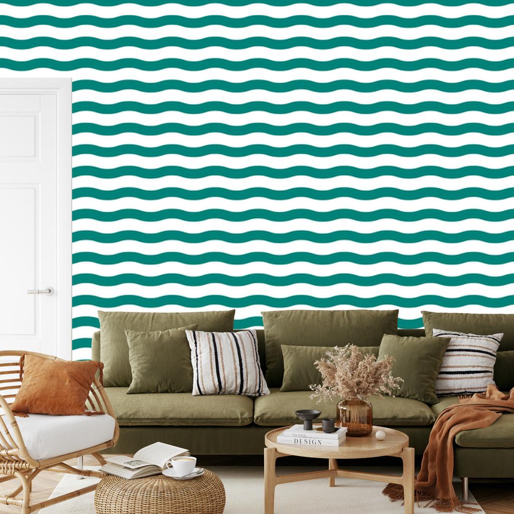 Wallpaper Stripes turquoise, white, celadon and sea green 50x1000