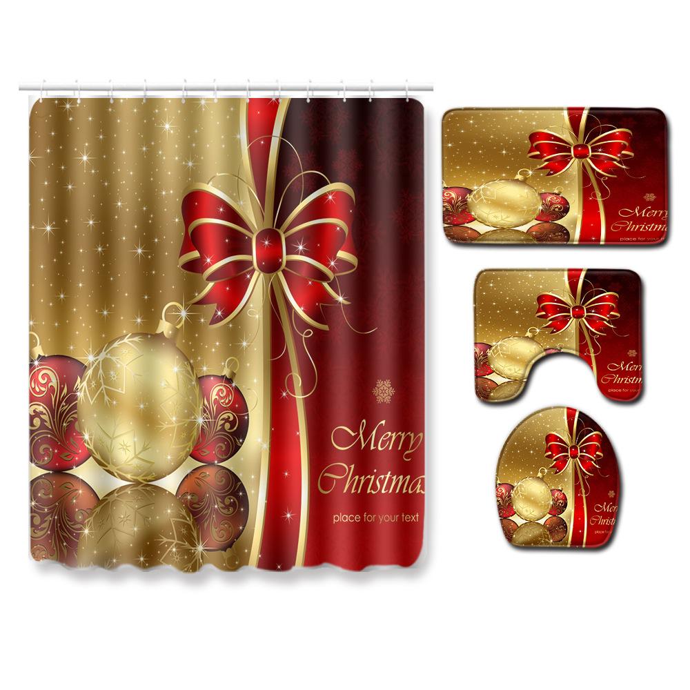 Christmas Home Door Mat Bathroom Toilet Shower Curtain Four-Piece Floor Mat Bedroom Absorbent Carpet