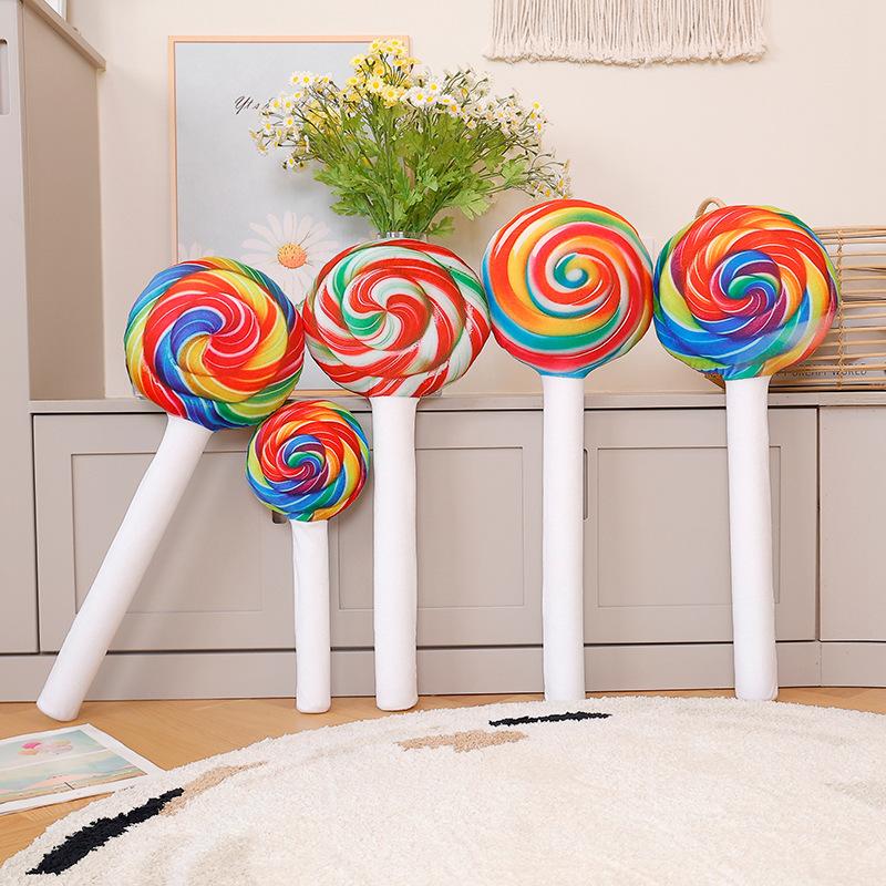 4070Cm New Simulation Lollipop Plush Toy Rainbow Candy Stuffed Pillow Home Decor Ornament Fun Lollipop Plushie Holiday Gift