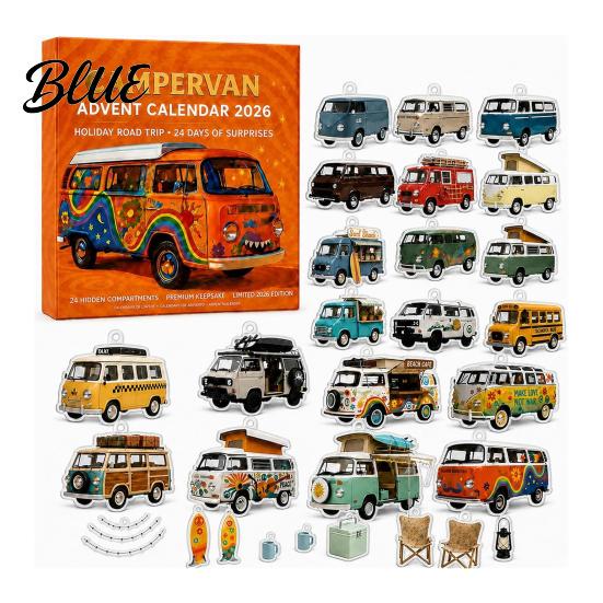 Retro RV Holiday Countdown 24-Day Camping Van Advent Calendar Acrylic Hanging Ornament Set with Desktop Christmas Display 24 Unique Designs,