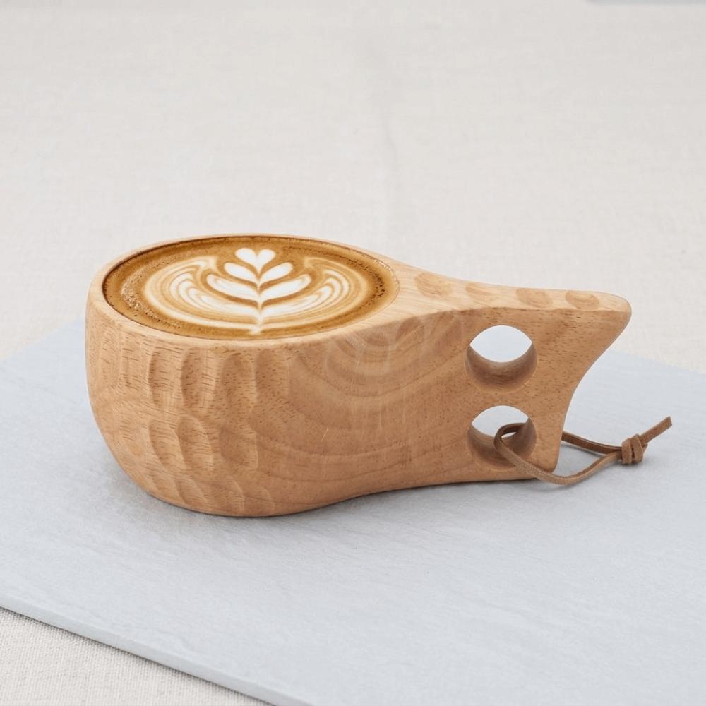 Handcrafted 350ml Handle Cup Wood Ergonomic Grip Drinking Mug Solid Handle Smooth Cup Drinking Tumbler Kitchen