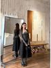 Korean Style Striped Spliced Two-Piece: Women's Winter Cotton T-Shirt & Black Woollen Midi Skirt Set
