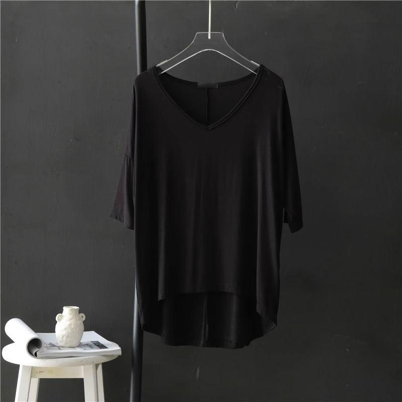 V-neck Undershirt Women's Five Quarter Sleeved T-shirt Summer Thin Plus Size Loose Sleepwear Mid Sleeved Korean Top