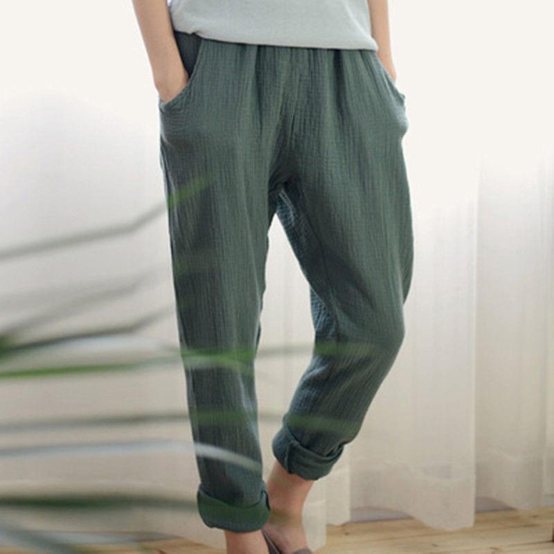 

Мягкие пушистые брюки, летние тонкие двухслойные брюки из хлопка и конопли, свободные большие повседневные брюки с эластичным поясом, женские брюки, брюки мужские XL зелёный