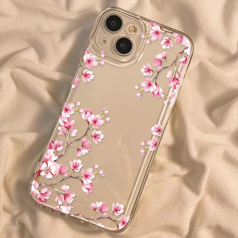 Pink Flower Clear Case For iPhone 11 Case iPhone 12 13 14 15 Pro Max X XR XS Max 7 8 Plus SE   Funda Soft Silicone Cover