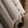 American Style Cotton Linen Black Stripe Yarn-dyed Simple Tassels Window Curtain Blackout Valance Luxury Living Room Curtains