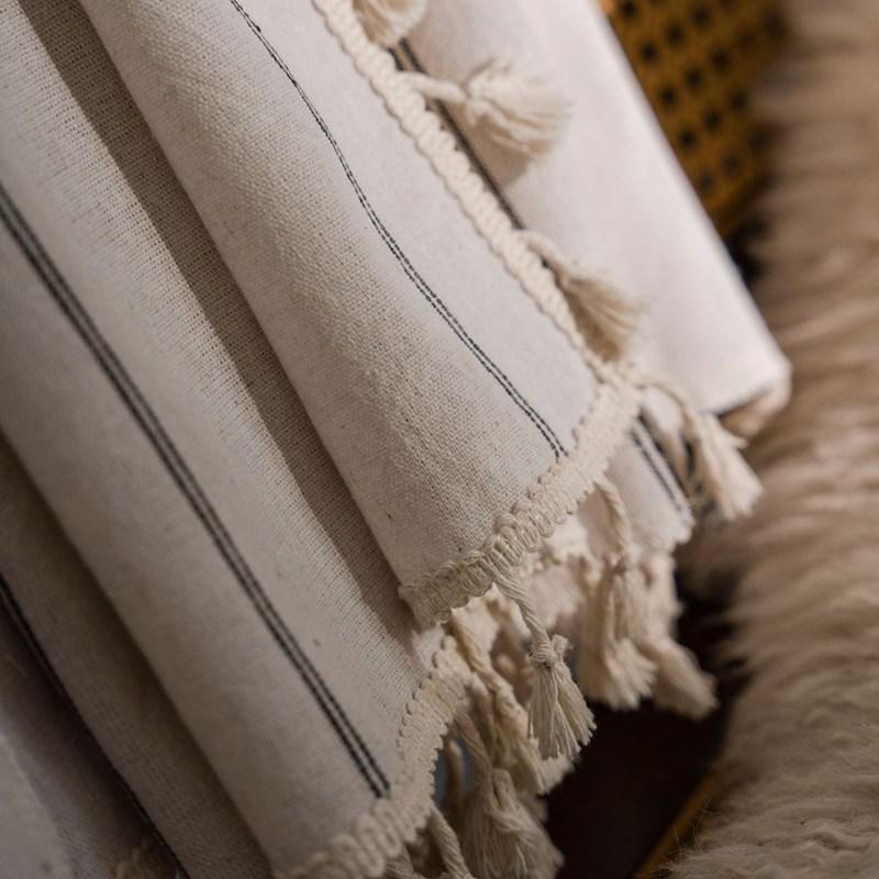 American Style Cotton Linen Black Stripe Yarn-dyed Simple Tassels Window Curtain Blackout Valance Luxury Living Room Curtains