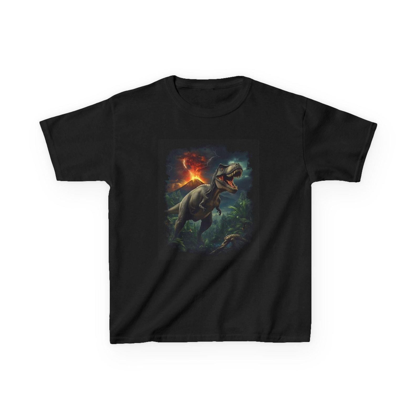 T-Rex Volcano Scene Tee | Dinosaur Kids Shirt, Jurassic Adventure 160
