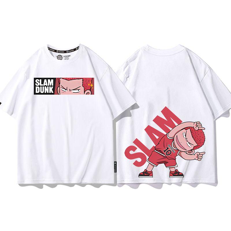Cool anime Slam Dunk cartoon short-sleeved T-shirt for men summer front and back print loose clothes around Yukawa Kaede
