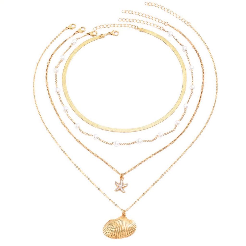 European Shell Layered Necklace Set: Fashionable Beach-Inspired Jewelry for Women