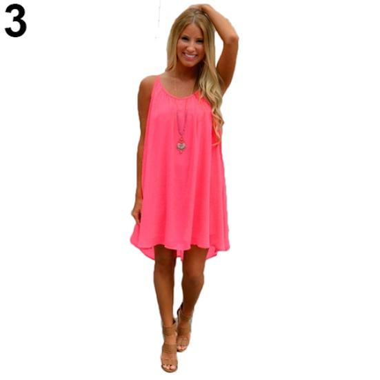Sexy Women Spaghetti Strap Loose Sleeveless Summer Beach Chiffon Mini Dress