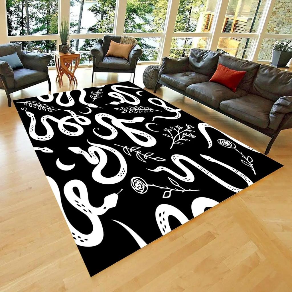 Snake Pattern Rugs Modern Animal Serpent Pattern Rugs Classic Gothic Rug Non Slip Washable Floor Carpet for Living Room Bedroom