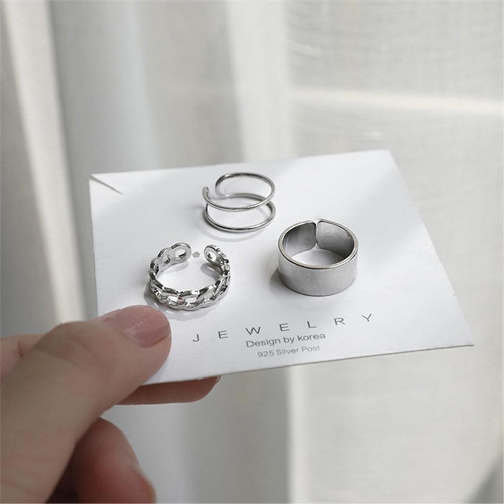 Hip Hop Rock Gold Color Chain Rings Set Girls Punk Geometric Sleek Minimalist Finger Rings Women Trend Jewelry Accessories Celebration Party Event