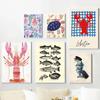 Tier Leinwandmalerei Farbe Hummer Fisch Ozean Poster Zuhause Wohnzimmer Schlafzimmer Bar Café Kunst Dekor Wanddeko