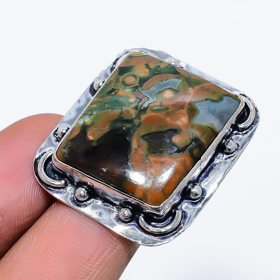 

Ювелирное кольцо из стерлингового серебра 925 пробы с натуральным тропическим яшмом, размер 9 E9V11