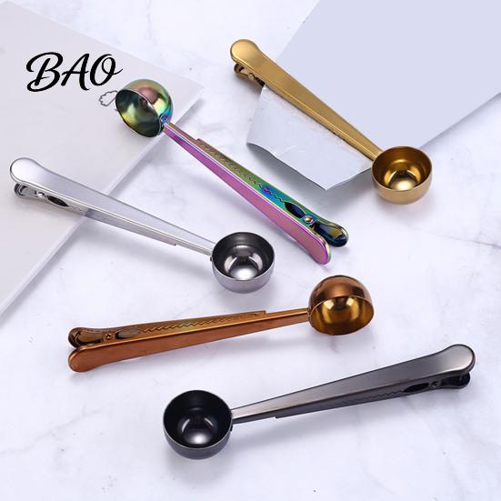 Dual-purpose Spoon And Bag Clip 2 in 1 Clip, Stainless Steel Measuring Seamless Scoop Clamp Scoop, Multifunctional Powder Sealer for Milk Coffee,