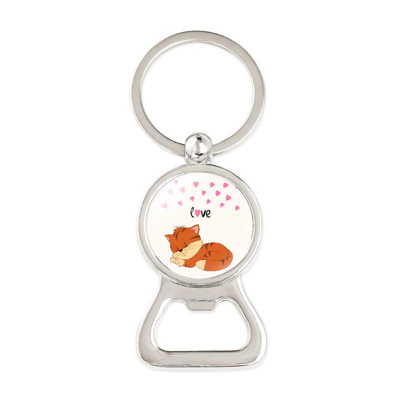 Adorable Cartoon Cat Time Gem Bottle Opener Keychain Cute Creative Car Accessory