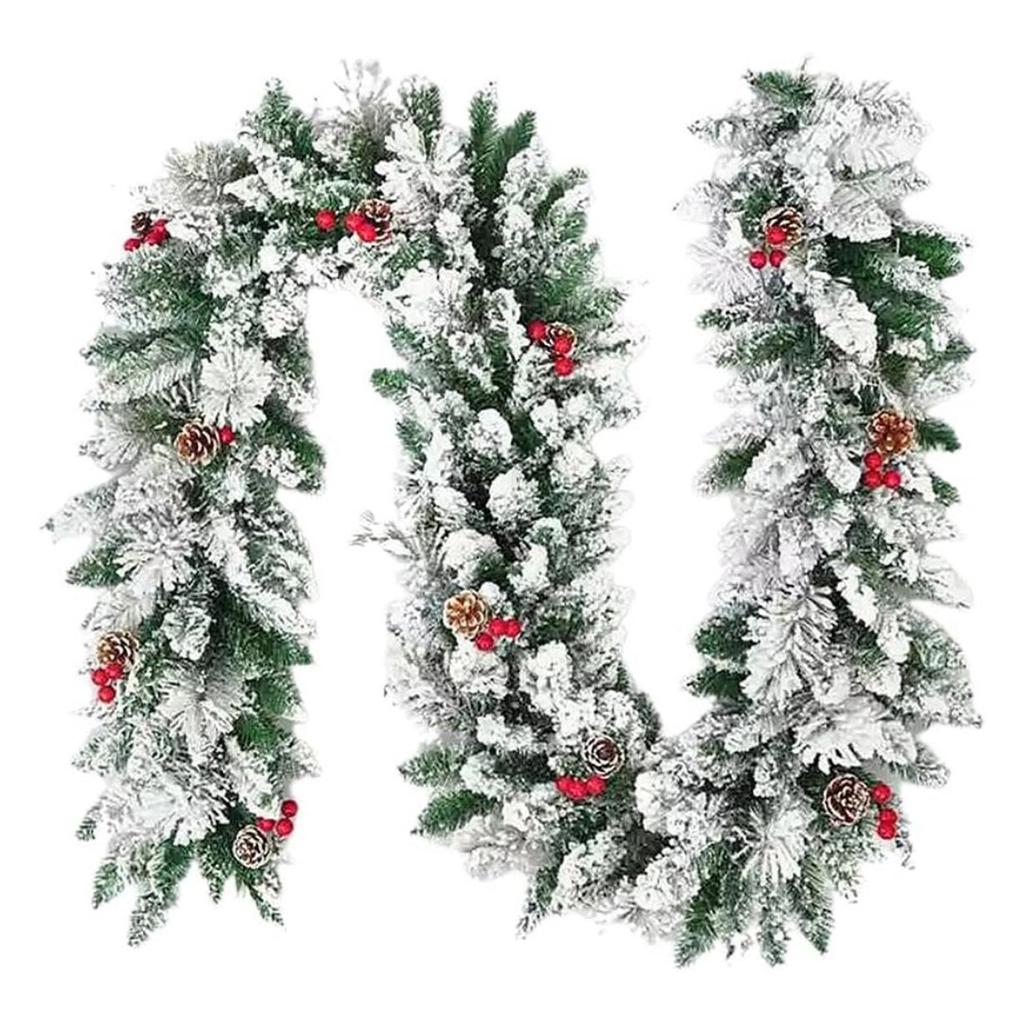 Flocked Artificial and Needle Christmas Garland 6ft for Front Door Window Holiday Decor