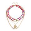 Boho Layered Turquoise Necklaces Women Soft Pottery Devil's Eye Necklaces Wear Colorful Necklace Statement Jewelry for Party Beach Summer