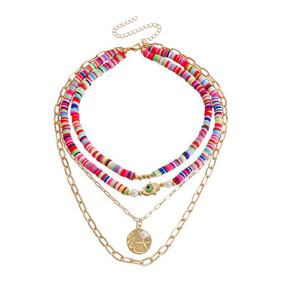 Boho Layered Turquoise Necklaces Women Soft Pottery Devil's Eye Necklaces Wear Colorful Necklace Statement Jewelry for Party Beach Summer