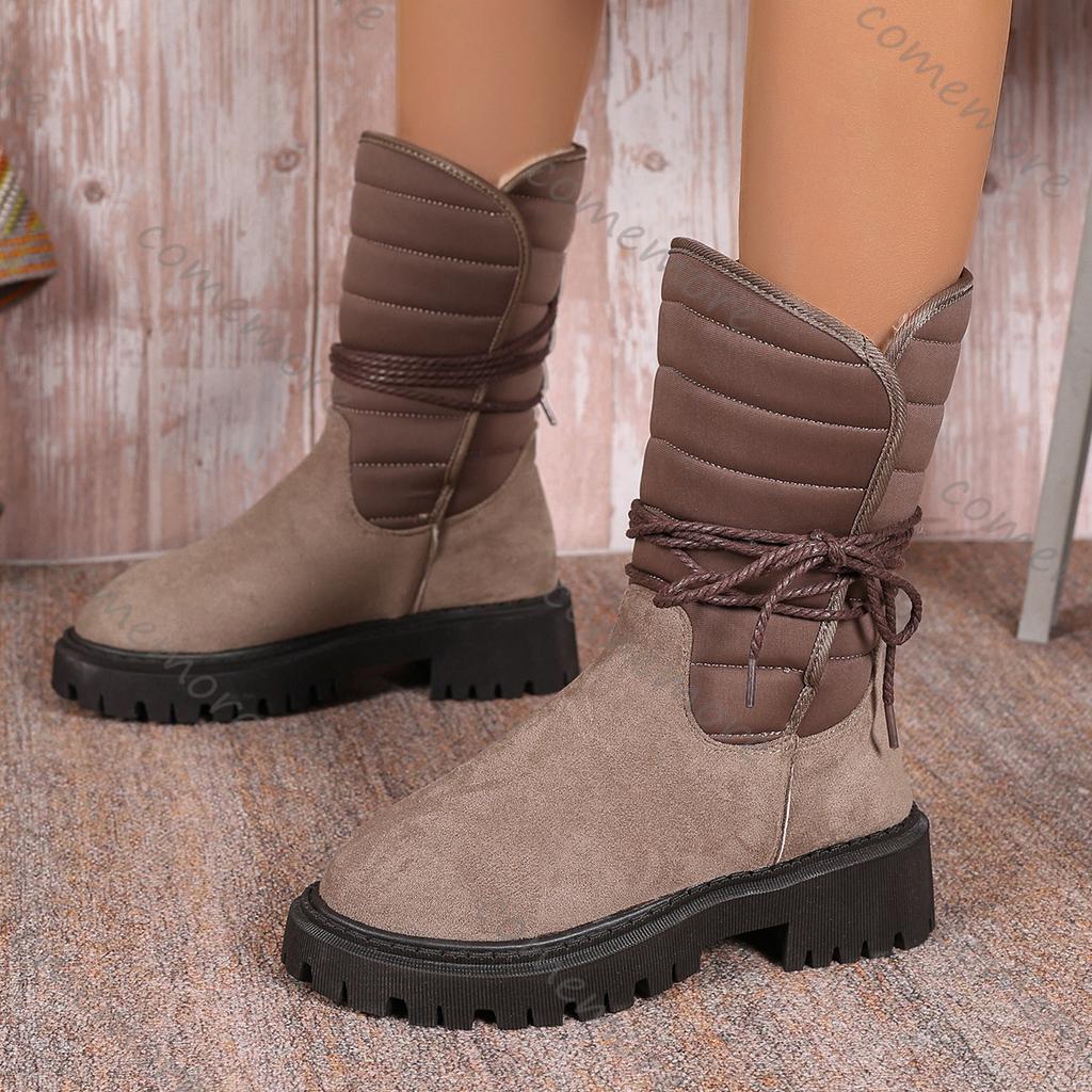 Fashion Comemore Mid-calf Warm Snow Boots Women 2025 Autumn Winter Shoes Casual Thick Bottom Padded Outside Big Size 36-43 Snow Botas