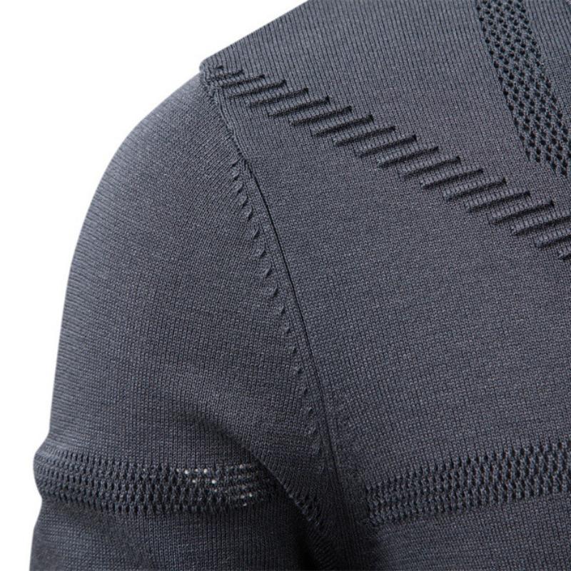 New Autumn and Winter Men's Business Casual Sweater Jacquard Lapel Sweater Solid Color Top Polo Shirt