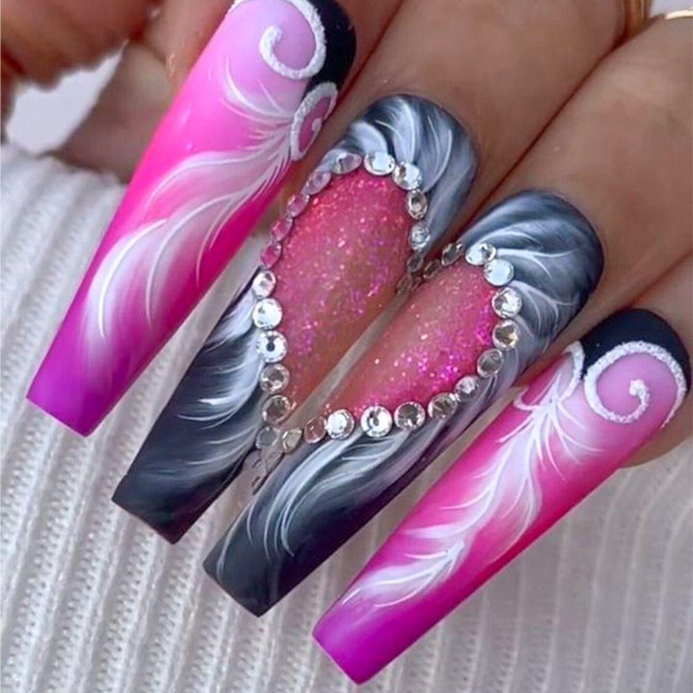 

Long Ballerina Fake Nails Flame Press on Nails New False Nails Women Girls