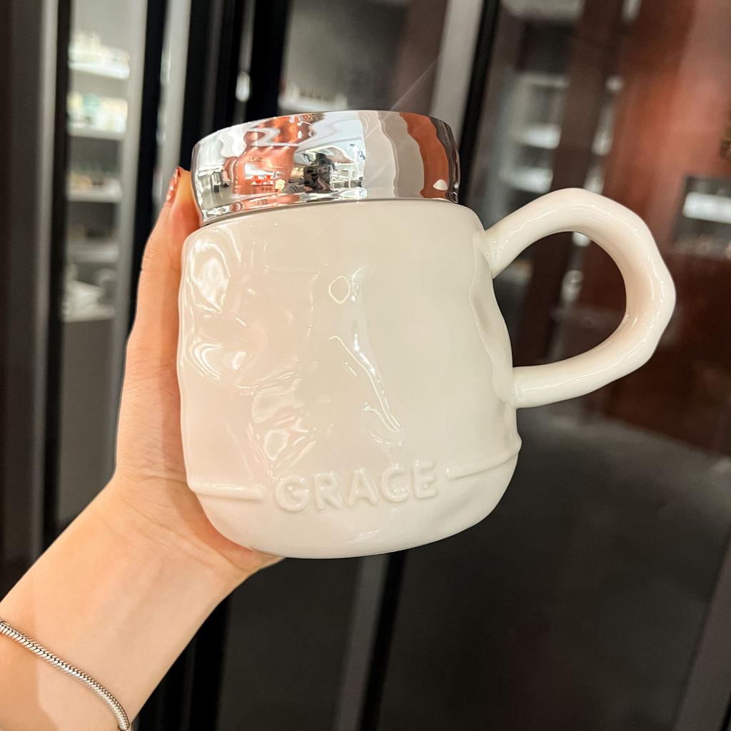 Ins Windspiegel-Becher mit Deckel Haushalts-Trinkbecher Leichter Luxus Keramikbecher Hochwertiges Design Kaffeetasse