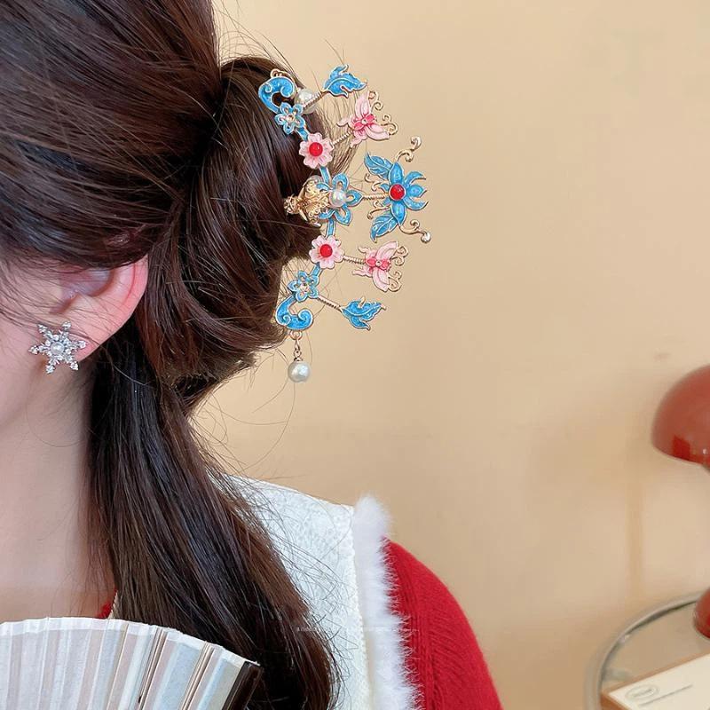 Chinese Style Enamel Butterfly Tassel Hairpin Women'S Hanfu Ancient Style Side Clip Hair Accessory