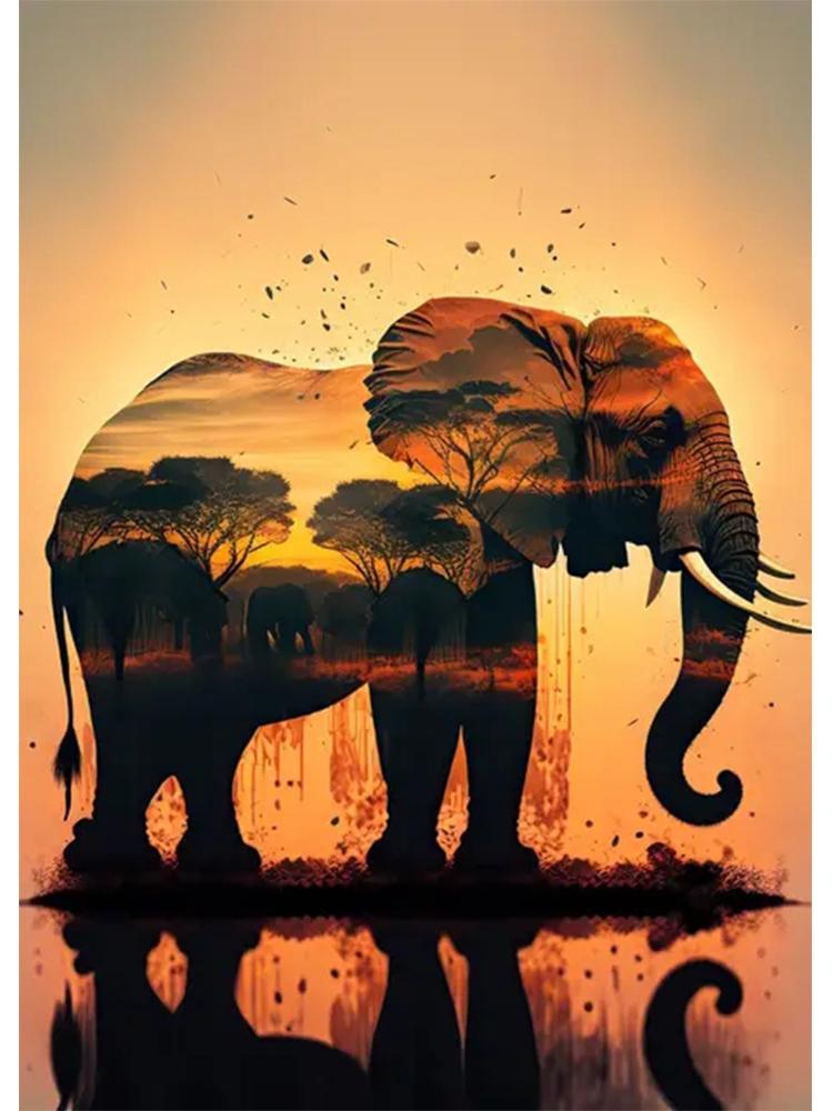 

Винтажный слон закат пейзаж дикие слоны животные 5D Diy алмазная живопись искусство настенная картина гостиная украшение дома Full Round 20x30CM