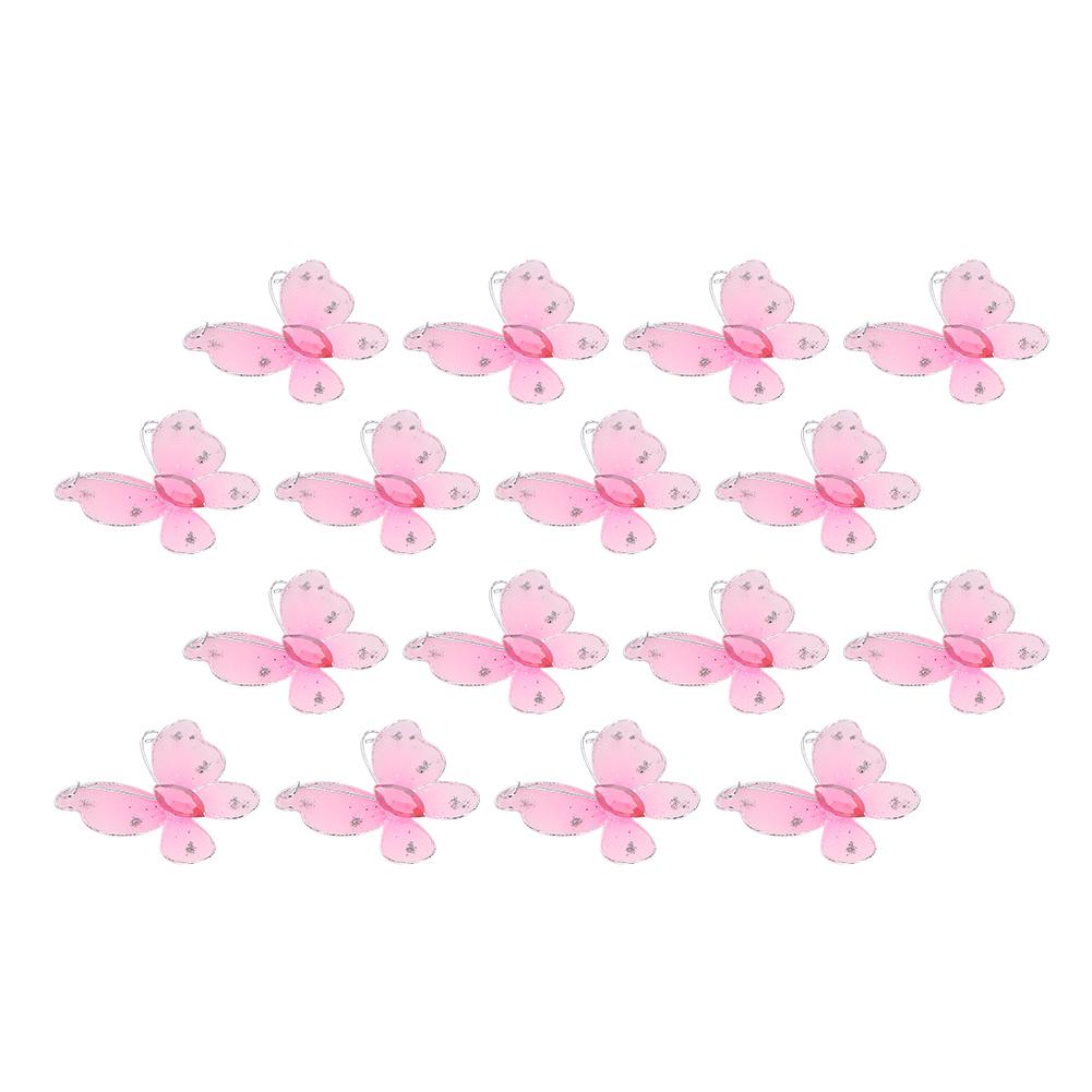 

30pcs Wired Mesh Glitter Butterflies with Artificial Gem DIY Handmade Crafts for Weeding Party Home DecorationPink рожевий