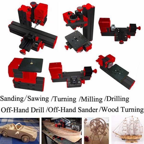 6 In 1 Mini Multi Metal Wood Lathe Motorized Jig Saw Grinder Driller Milling CNC Combined Machine DIY Tool