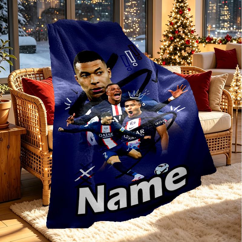 Custom Name Personalized Kylian Mbappe Print Blanket, Home Decor, Bedroom, Sofa, Camping, Couch, Gifts for Birthday ChristmasEnthusiasts