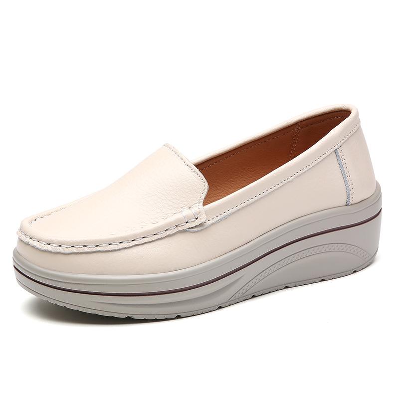 Spring Autumn Women Loafers Flats Ladies Genuine Leather Moccasins Fall Slip-on Casual Round Toe Handmade Platform Shoes